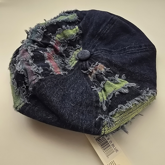 Denim Beret with Multicolor Fringe - Picture 5 of 10